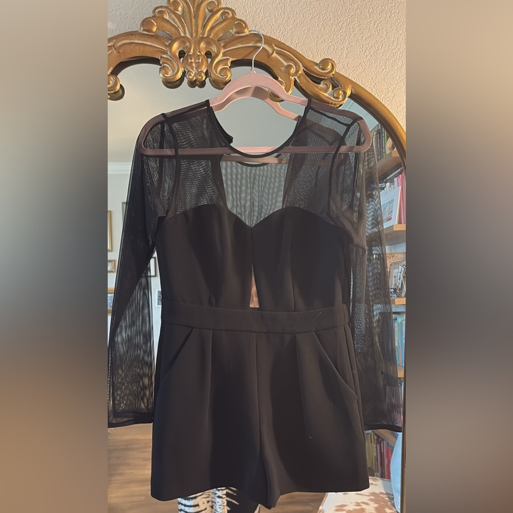Elegant Black Mesh Sleeve Romper